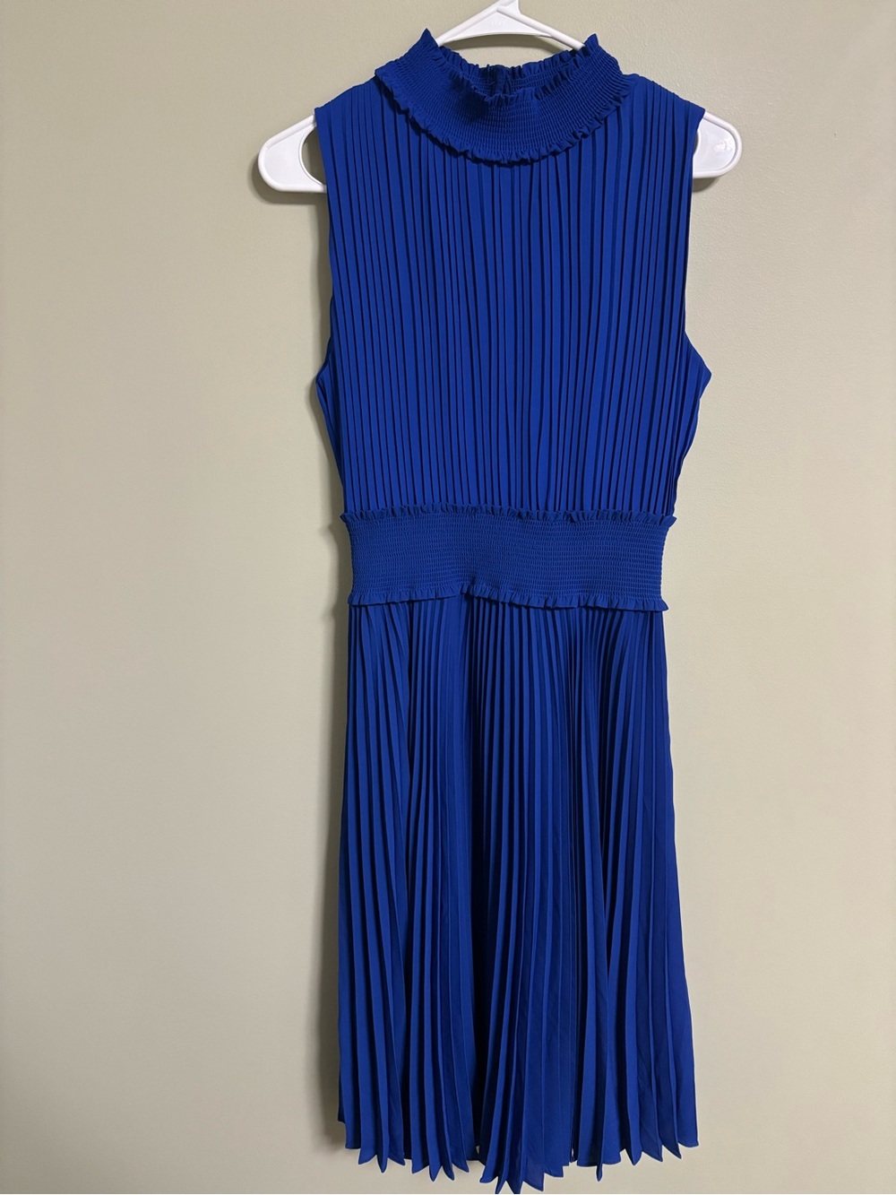 Nanette Lepore Pleated Midi Cobalt Blue High Neck Dress Size 8 Medium Sleeveless